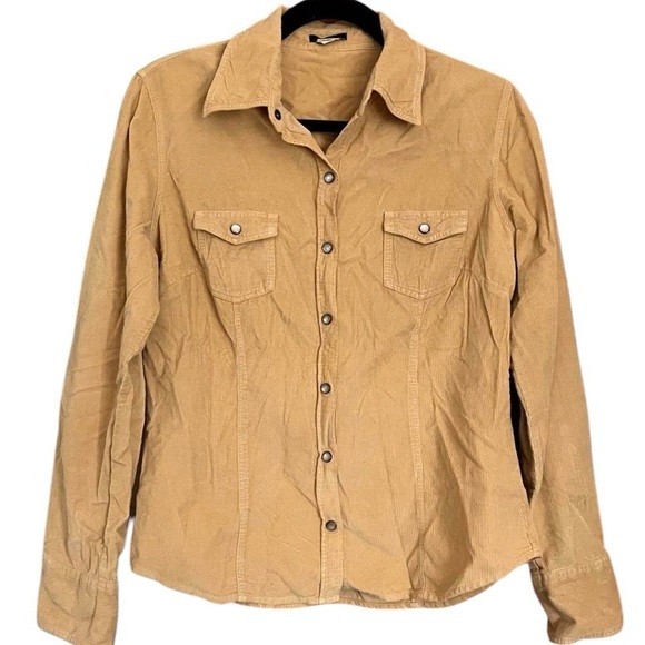 J.Crew Corduroy fitted western style Top snap closure long sleeve tan color SZ:L - Picture 2 of 13